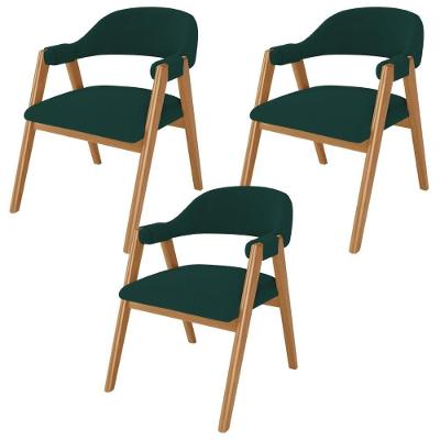 Kit 03 Cadeiras De Jantar E Estar Living Estofada Nadja L02 Bouclê Verde - Lyam Decor