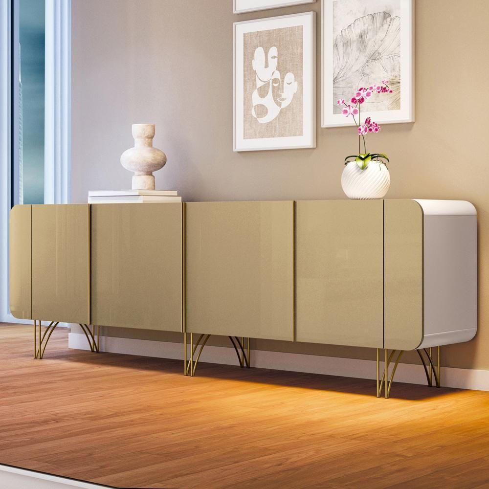 Aparador Buffet Bar Para Sala 04 Portas 220 Cm Santiago B01 Off White Champagne - 2