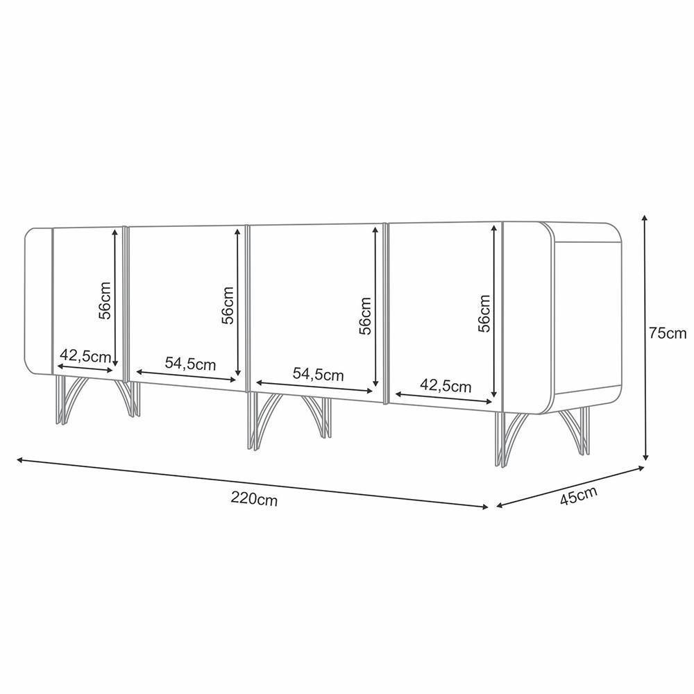 Aparador Buffet Bar Para Sala 04 Portas 220 Cm Santiago B01 Off White Champagne - 4