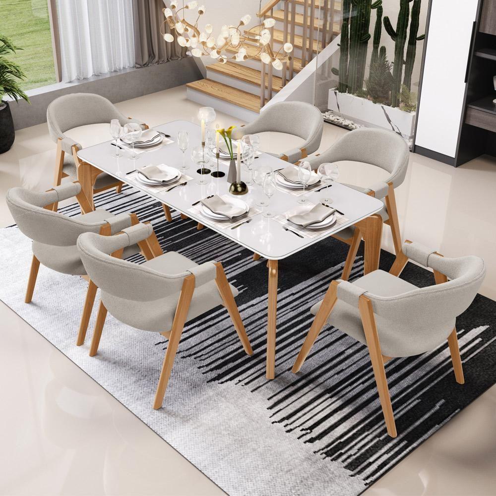 Cadeira De Jantar E Estar Living Estofada Nadja L02 Bouclê Creme - Lyam Decor - 2