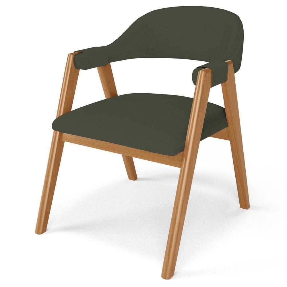 Cadeira De Jantar E Estar Living Estofada Nadja L02 Linho Verde Musgo - Lyam Decor - 1