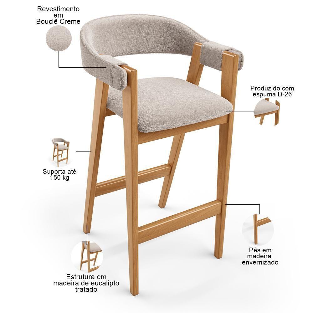 Banqueta Alta Bar Cozinha Sala De Jantar Bar Nadja L02 Bouclê Creme - Lyam Decor - 2