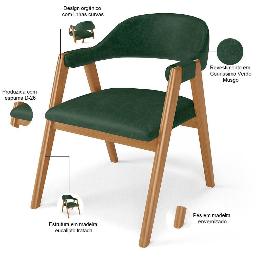 Cadeira De Jantar E Estar Living Estofada Nadja L02 Couríssimo Verde Musgo - Lyam Decor - 4