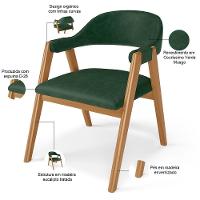 Cadeira De Jantar E Estar Living Estofada Nadja L02 Couríssimo Verde Musgo - Lyam Decor