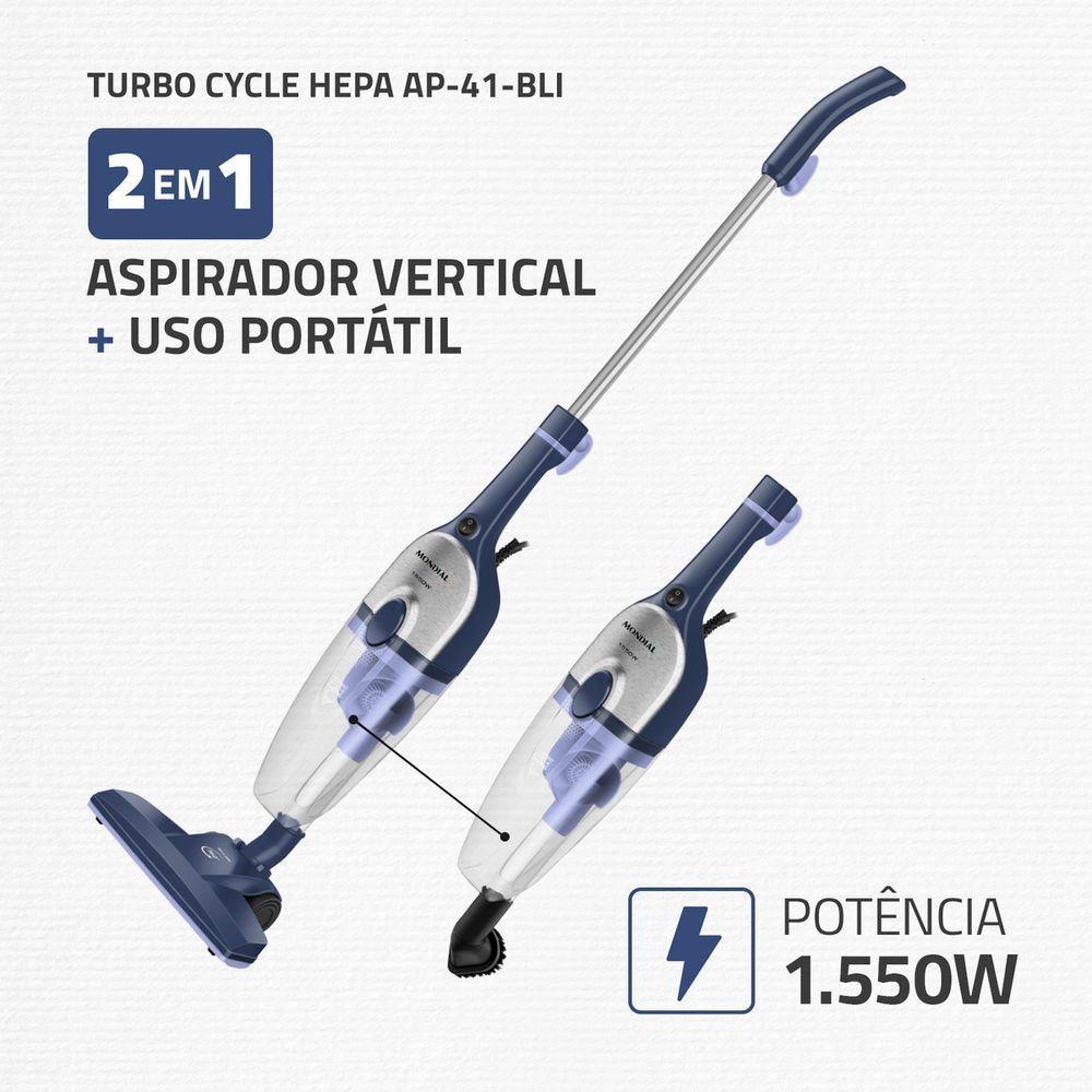 Aspirador De Pó Vertical Mondial Turbo Cycle HEPA AP-41-BLI 1550W Azul Escuro Com Inox 220V - 2