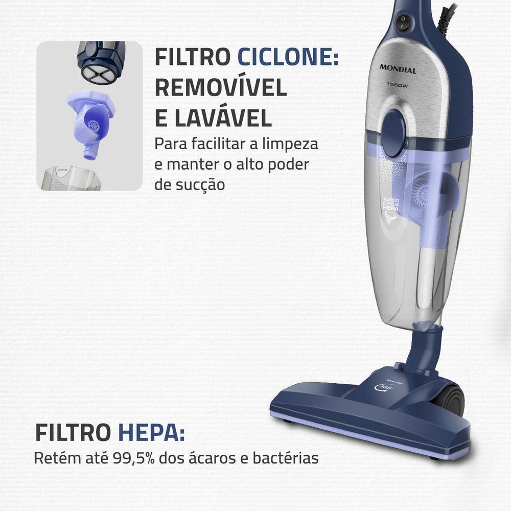 Aspirador De Pó Vertical Mondial Turbo Cycle HEPA AP-41-BLI 1550W Azul Escuro Com Inox 220V - 3