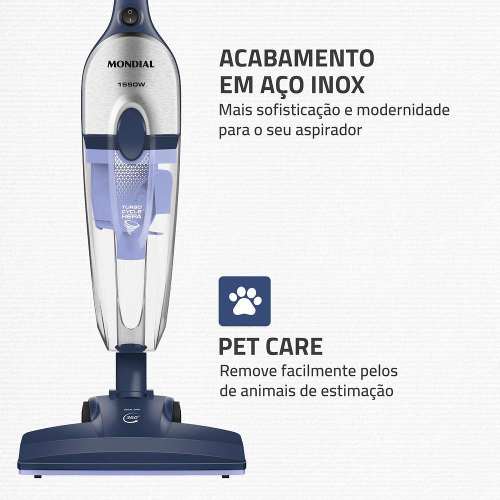 Aspirador De Pó Vertical Mondial Turbo Cycle HEPA AP-41-BLI 1550W Azul Escuro Com Inox 220V - 6