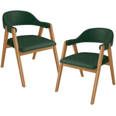 Kit 02 Cadeiras De Jantar E Estar Living Estofada Nadja L02 Couríssimo Verde Musgo - Lyam Decor