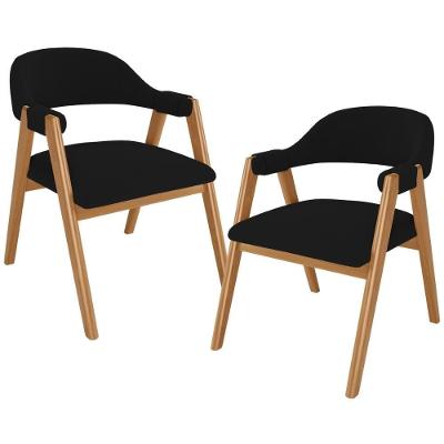 Kit 02 Cadeiras De Jantar E Estar Living Estofada Nadja L02 Bouclê Preto - Lyam Decor