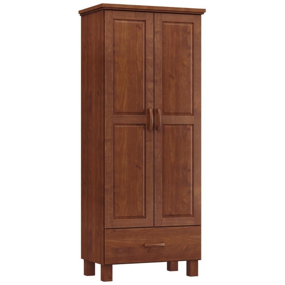 Guarda Roupa Solteiro 2 Portas 1 Gaveta Madeira Maciça Selena F06 Imbuia - Lyam Decor - 1