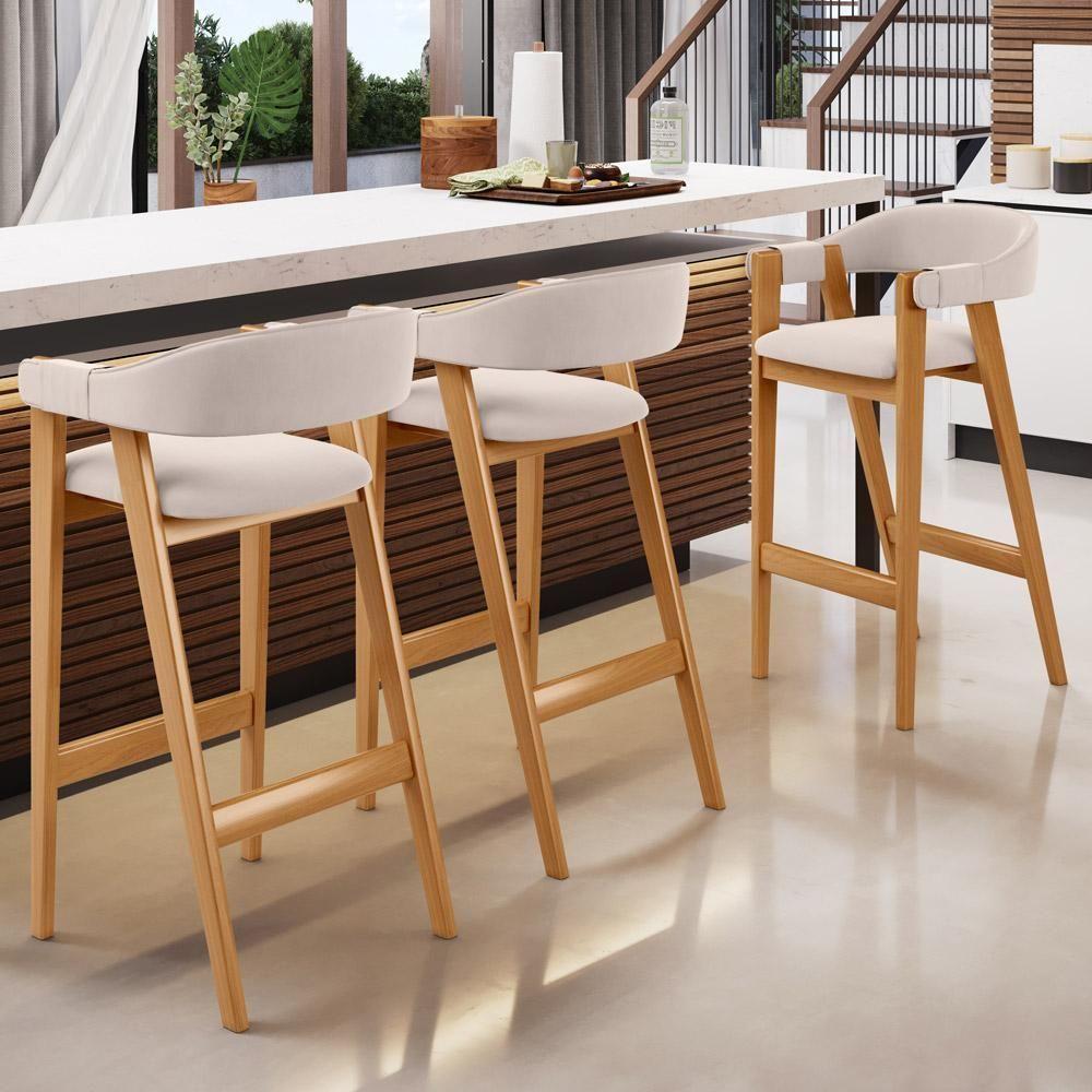 Banqueta Alta Bar Cozinha Sala De Jantar Bar Nadja L02 Suede Bege - Lyam Decor - 2