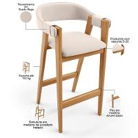 Banqueta Alta Bar Cozinha Sala De Jantar Bar Nadja L02 Suede Bege - Lyam Decor