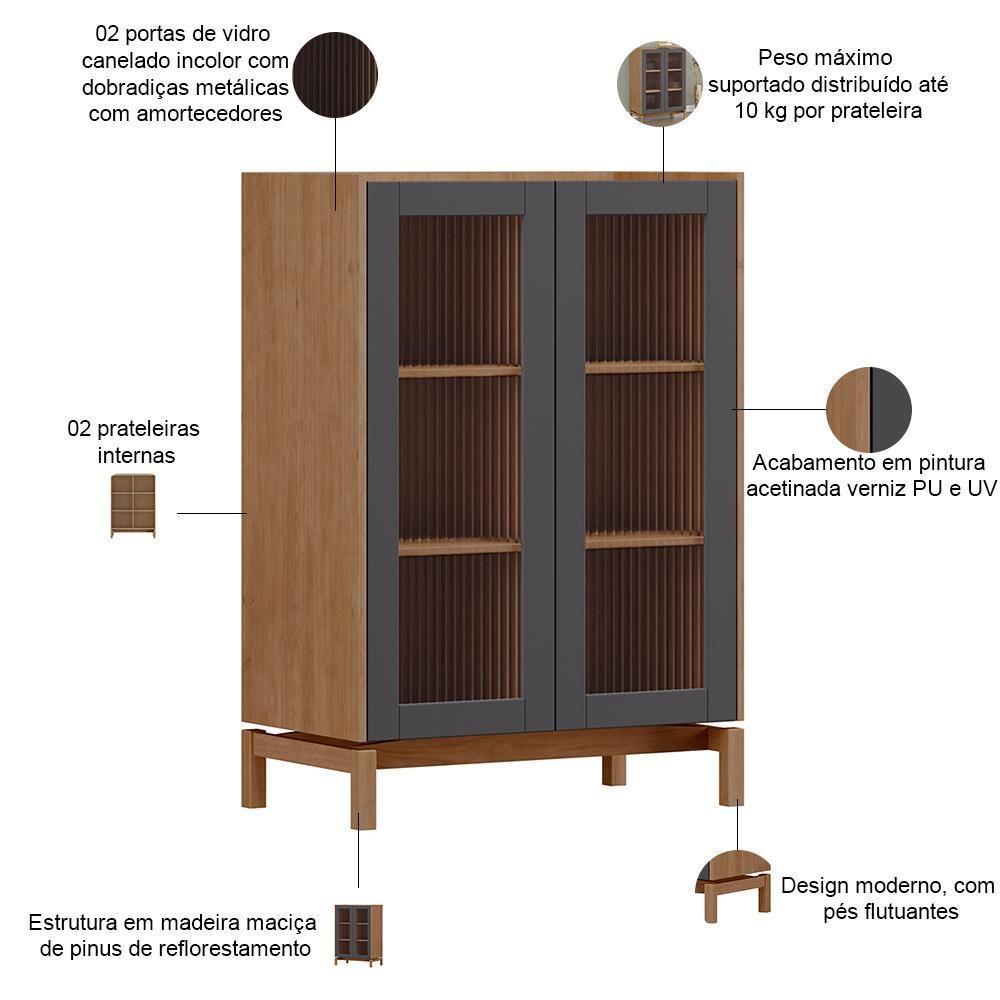 Cristaleira Para Sala De Jantar Bar 2 Portas Vidro Esdras F06 Tauari Concret - Lyam Decor - 4
