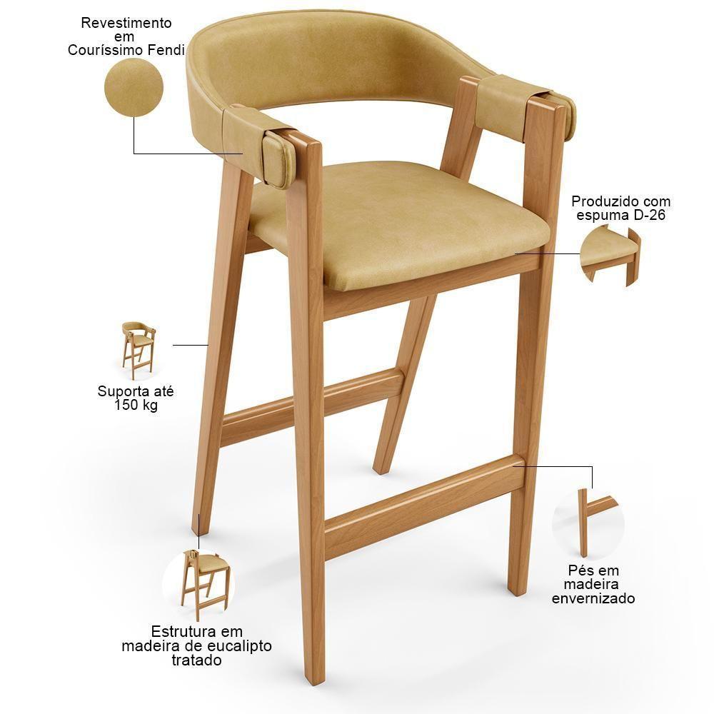 Kit 02 Banquetas Alta Bar Cozinha Sala De Jantar Bar Nadja L02 Couríssimo Fendi - Lyam Decor - 4