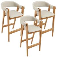 Kit 03 Banquetas Alta Bar Cozinha Sala De Jantar Bar Nadja L02 Linho Champagne - Lyam Decor - 1