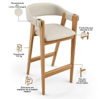 Kit 03 Banquetas Alta Bar Cozinha Sala De Jantar Bar Nadja L02 Linho Champagne - Lyam Decor