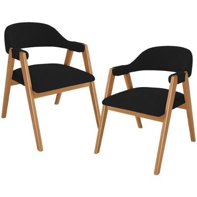Kit 02 Cadeiras De Jantar E Estar Living Estofada Nadja L02 Suede Preto - Lyam Decor
