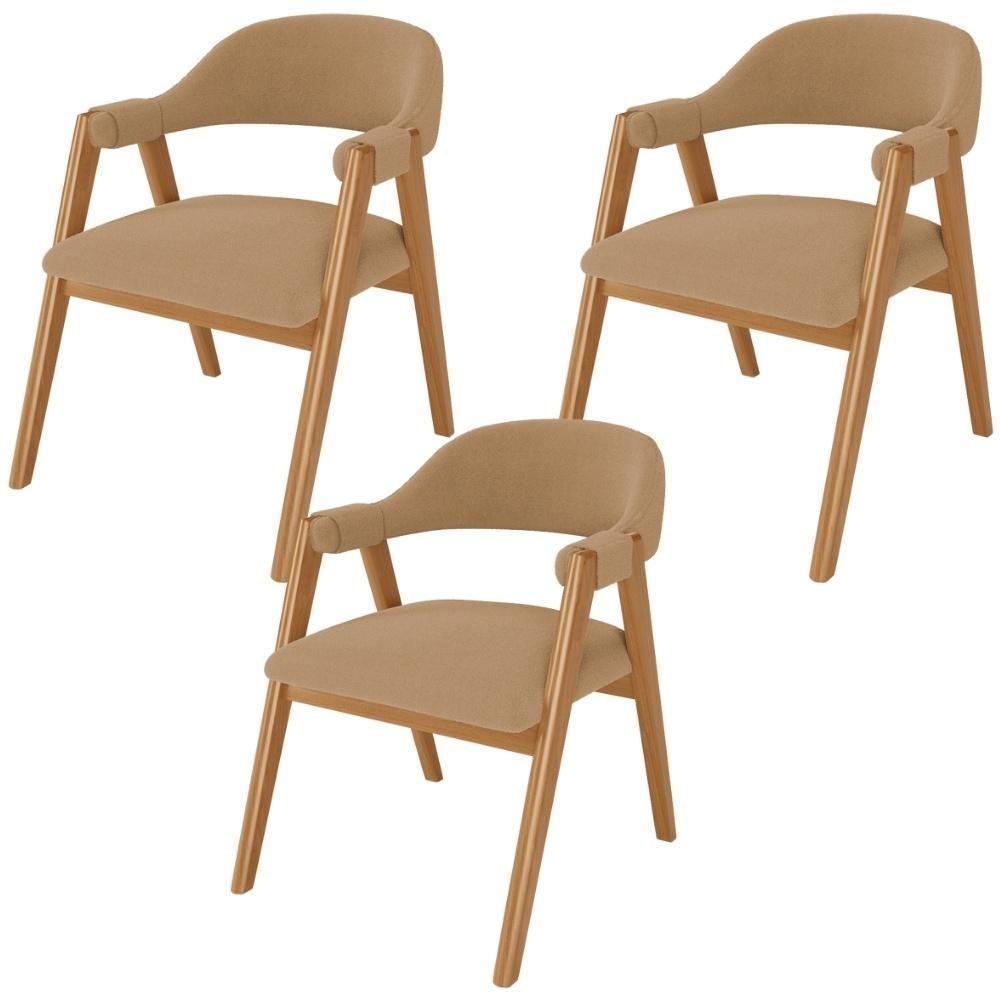 Kit 03 Cadeiras De Jantar E Estar Living Estofada Nadja L02 Bouclê Mostarda - Lyam Decor - 1