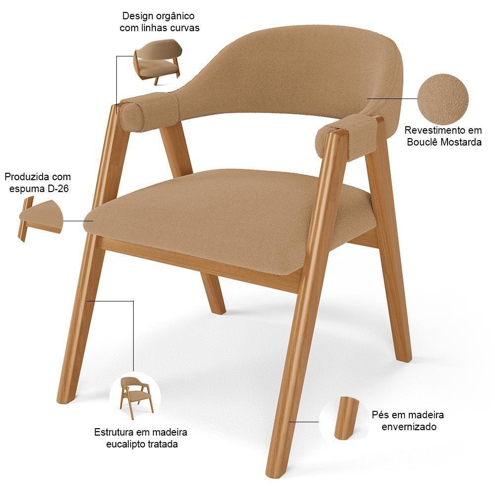 Kit 03 Cadeiras De Jantar E Estar Living Estofada Nadja L02 Bouclê Mostarda - Lyam Decor - 4