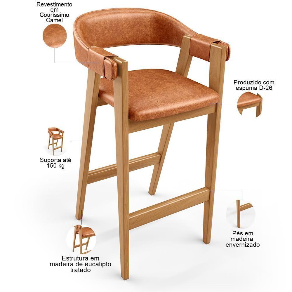 Kit 04 Banquetas Alta Bar Cozinha Sala De Jantar Bar Nadja L02 Couríssimo Camel - Lyam Decor - 4