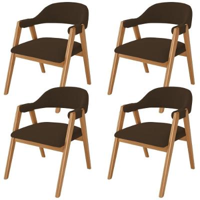 Kit 04 Cadeiras De Jantar E Estar Living Estofada Nadja L02 Suede Marrom - Lyam Decor