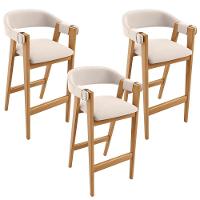 Kit 03 Banquetas Alta Bar Cozinha Sala De Jantar Bar Nadja L02 Suede Bege - Lyam Decor - 1