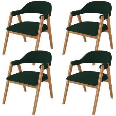 Kit 04 Cadeiras De Jantar E Estar Living Estofada Nadja L02 Suede Verde Musgo - Lyam Decor