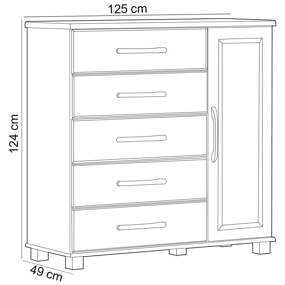 Cômoda Sapateira Para Quarto Closet 5 Gavetas 1 Porta Zahav F06 Freijó - Lyam Decor - 5