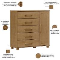 Cômoda Sapateira Para Quarto Closet 5 Gavetas 1 Porta Zahav F06 Freijó - Lyam Decor