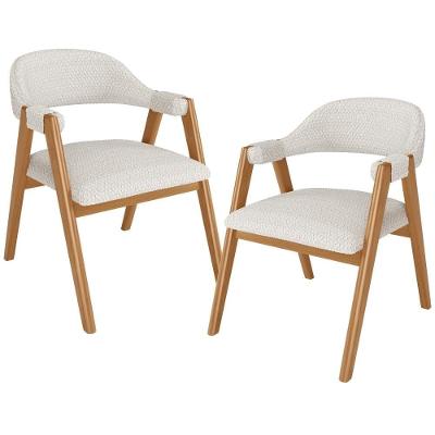 Kit 02 Cadeiras De Jantar E Estar Living Estofada Nadja L02 Bouclê Cru - Lyam Decor