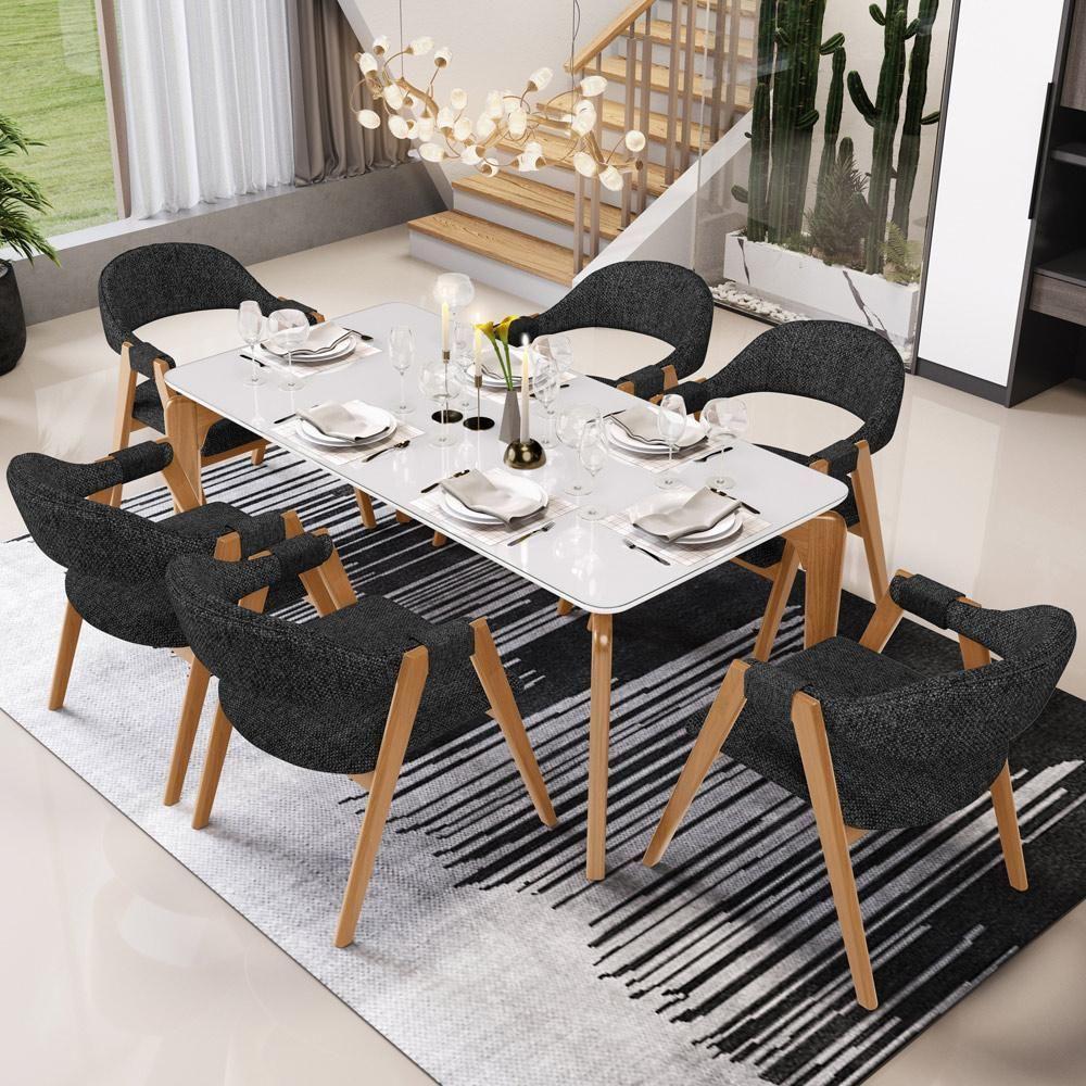 Kit 05 Cadeiras De Jantar E Estar Living Estofada Nadja L02 Linho Chumbo - Lyam Decor - 2