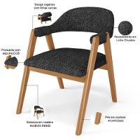 Kit 05 Cadeiras De Jantar E Estar Living Estofada Nadja L02 Linho Chumbo - Lyam Decor