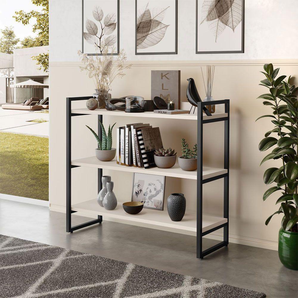 Aparador Milão Com 3 Prateleiras Klm Móveis Preto Com Off White - 2