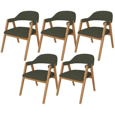 Kit 05 Cadeiras De Jantar E Estar Living Estofada Nadja L02 Linho Verde Musgo - Lyam Decor