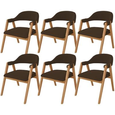Kit 06 Cadeiras De Jantar E Estar Living Estofada Nadja L02 Suede Marrom - Lyam Decor