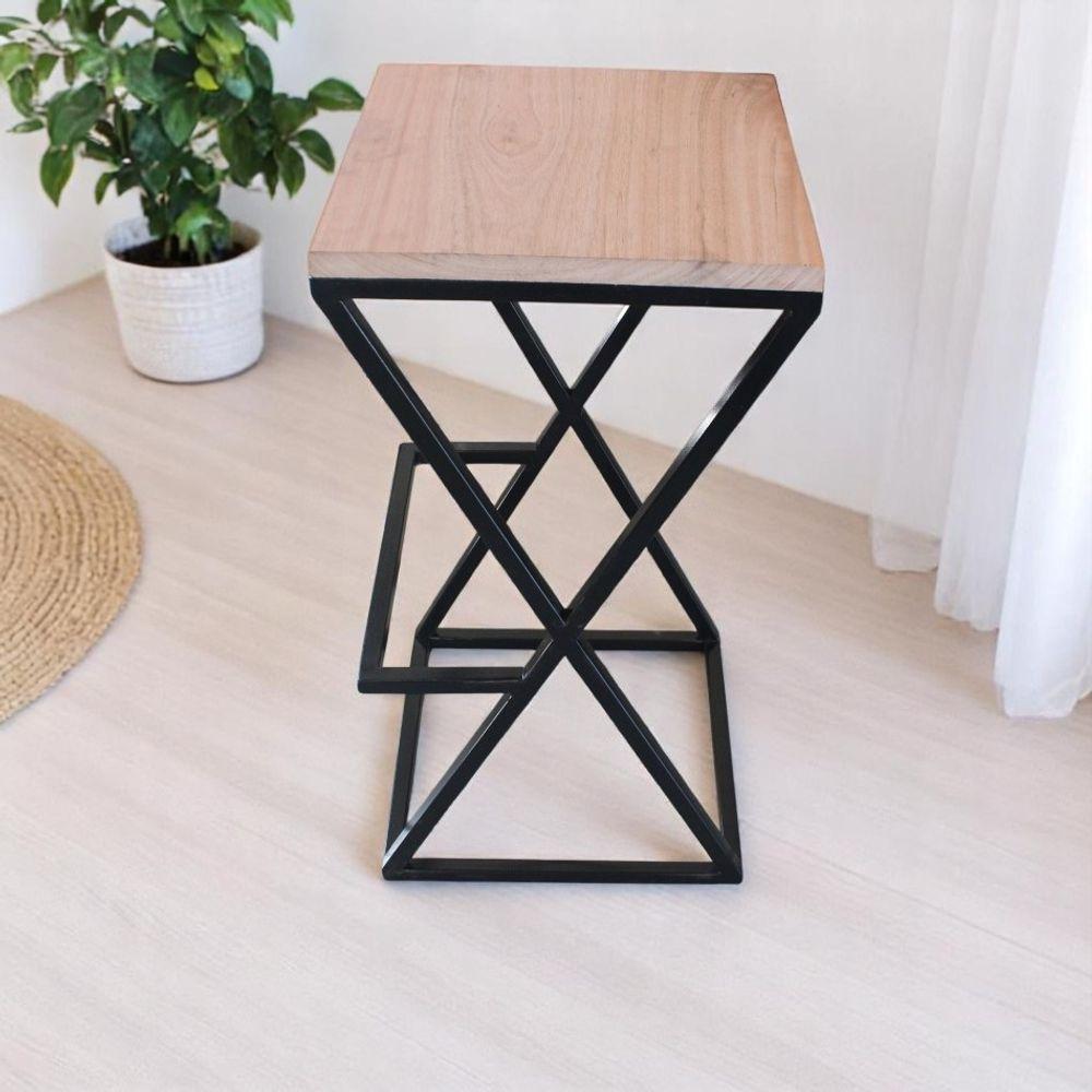 Banqueta Com Apoio Pés Aço Ferro Metal Madeira Robusta Cor Preto Estilo Industrial Bq-04 - 4