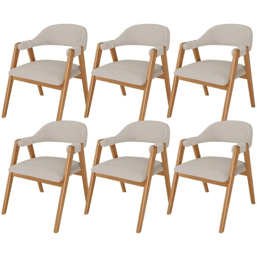 Kit 06 Cadeiras De Jantar E Estar Living Estofada Nadja L02 Linho Bege - Lyam Decor - 1