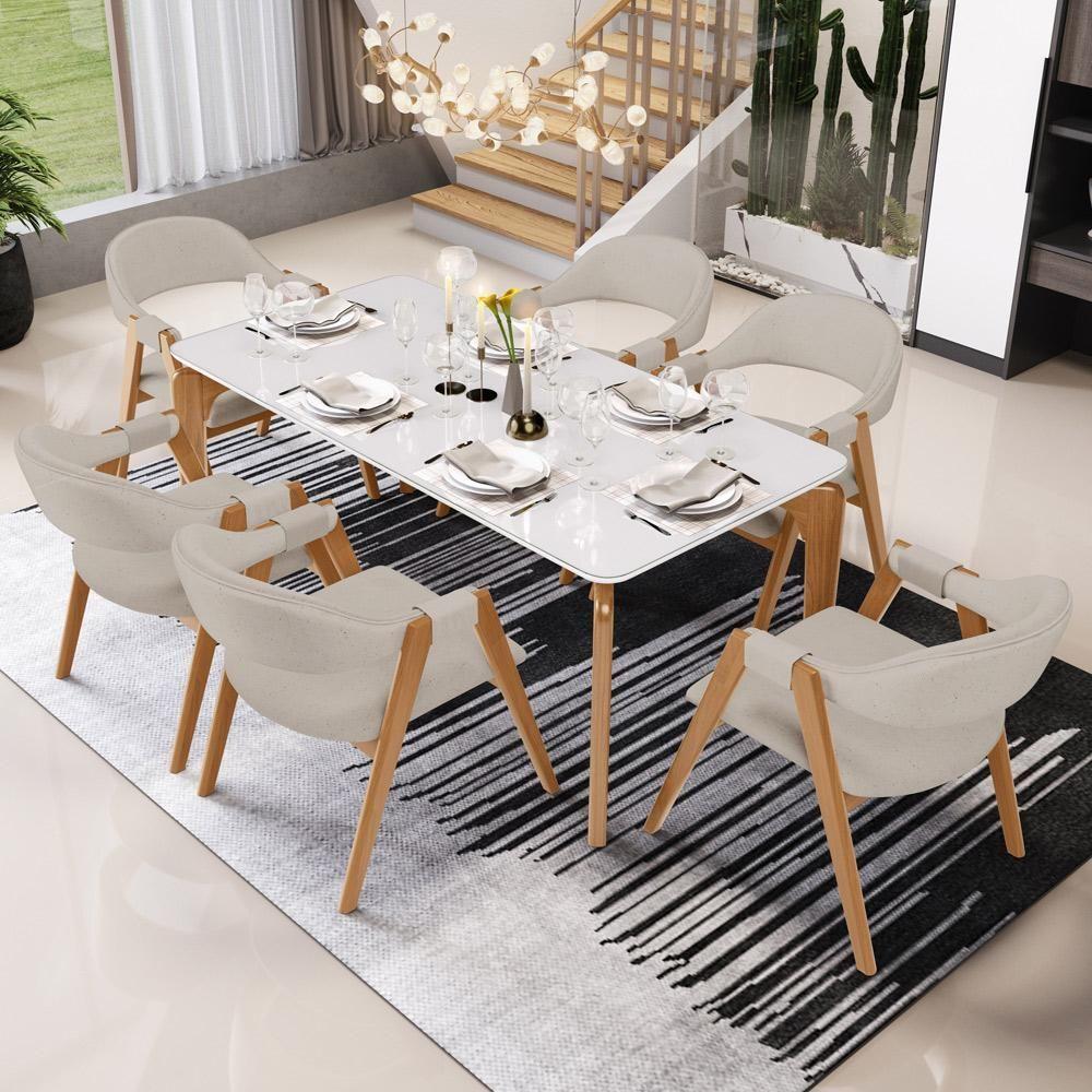 Kit 06 Cadeiras De Jantar E Estar Living Estofada Nadja L02 Linho Bege - Lyam Decor - 8
