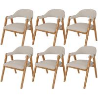 Kit 06 Cadeiras De Jantar E Estar Living Estofada Nadja L02 Linho Bege - Lyam Decor - 1