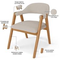 Kit 06 Cadeiras De Jantar E Estar Living Estofada Nadja L02 Linho Bege - Lyam Decor - 2