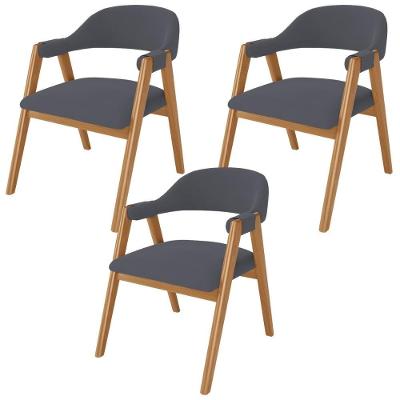 Kit 03 Cadeiras De Jantar E Estar Living Estofada Nadja L02 Suede Cinza - Lyam Decor