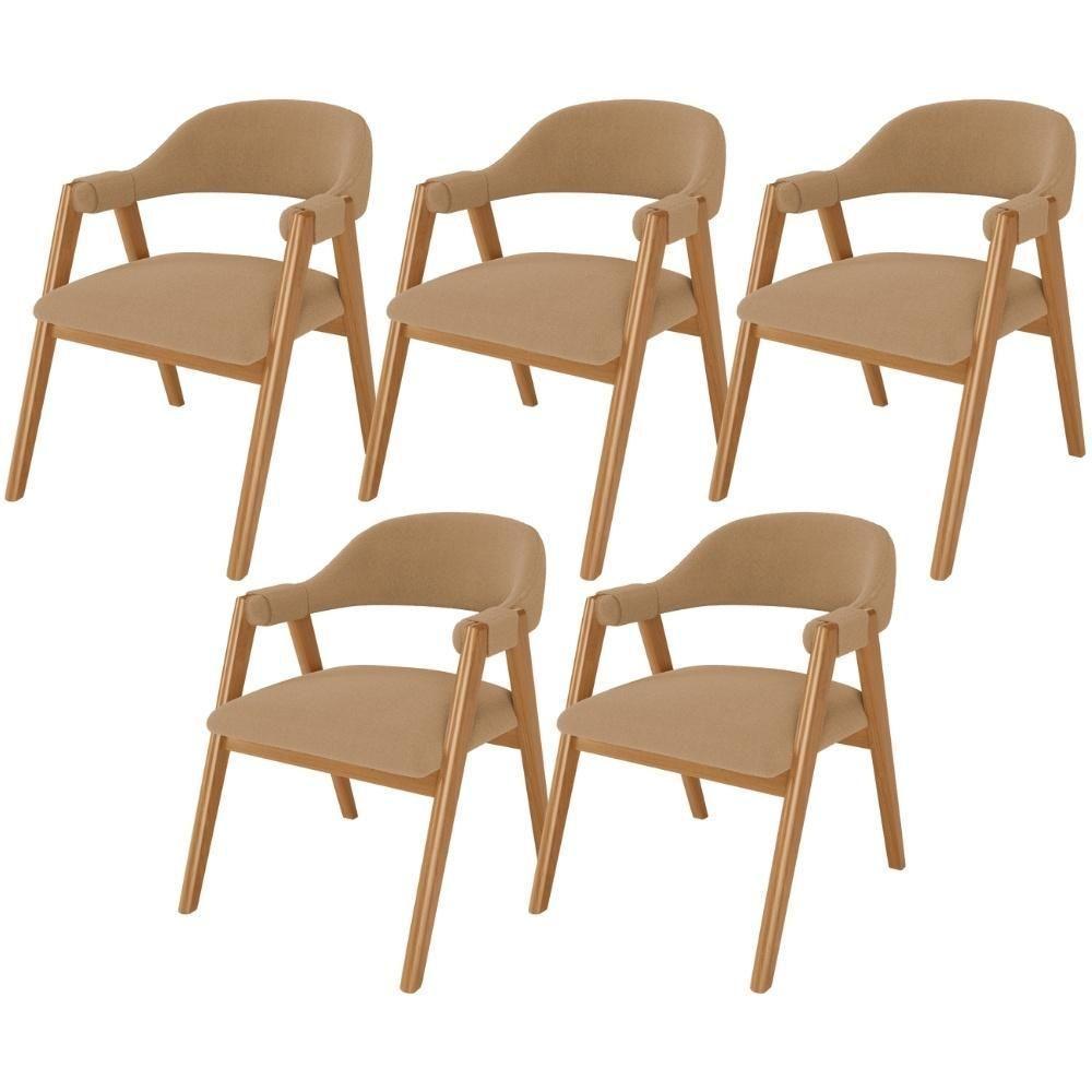 Kit 05 Cadeiras De Jantar E Estar Living Estofada Nadja L02 Bouclê Mostarda - Lyam Decor - 1