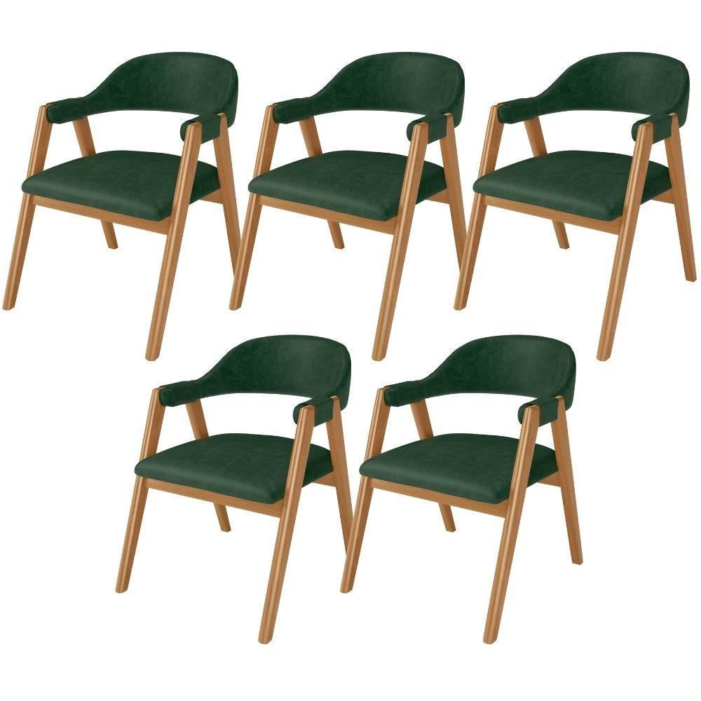 Kit 05 Cadeiras De Jantar E Estar Living Estofada Nadja L02 Couríssimo Verde Musgo - Lyam Decor - 1