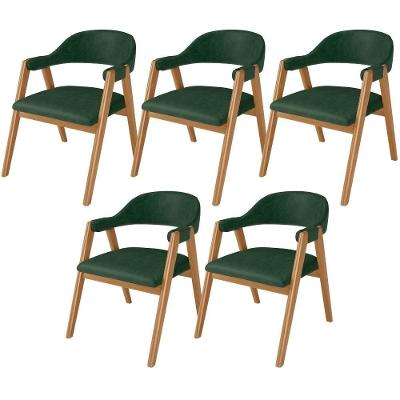 Kit 05 Cadeiras De Jantar E Estar Living Estofada Nadja L02 Couríssimo Verde Musgo - Lyam Decor