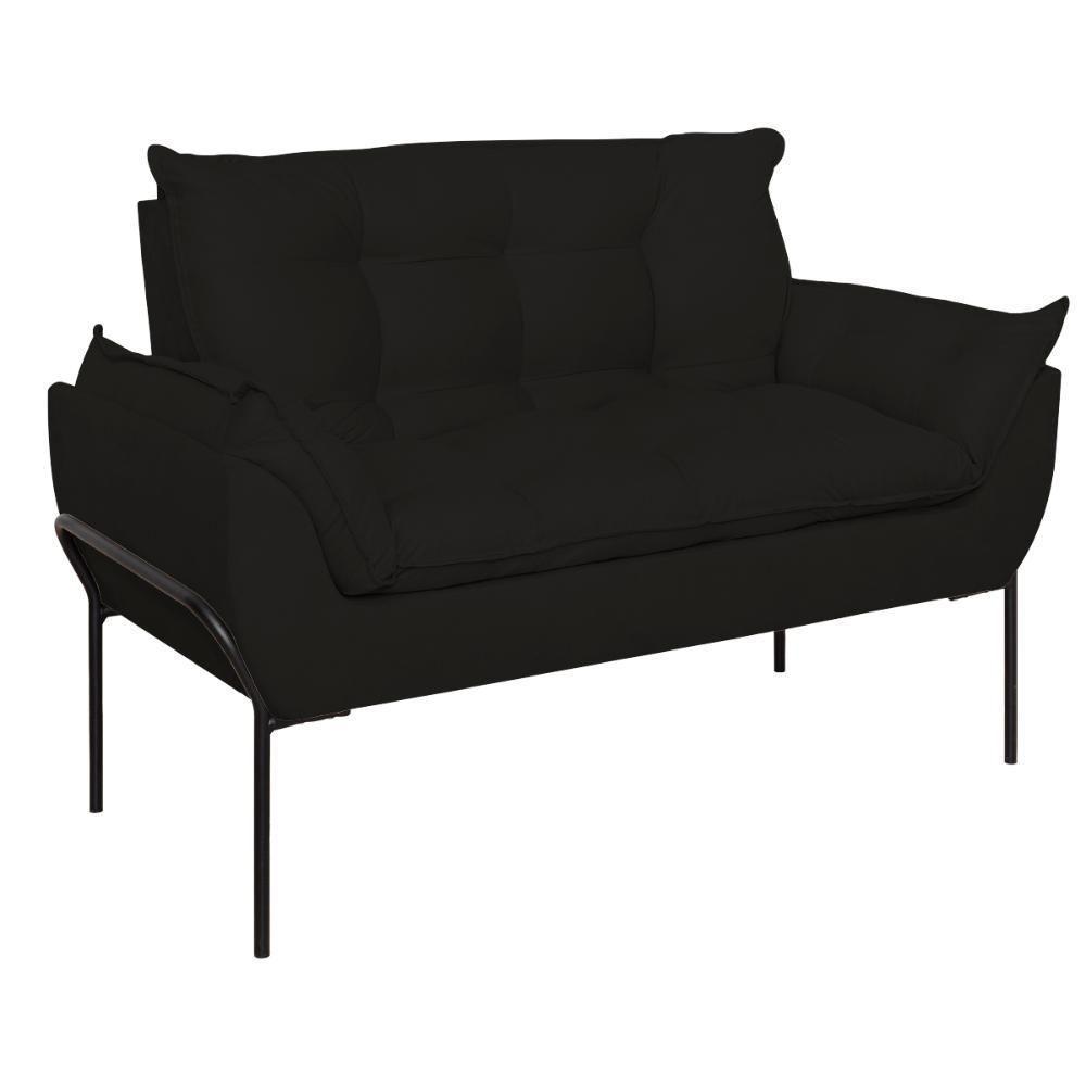 Sofá Namoradeira Base Metal Preta Reforçada Tecido Suede Preto - 4