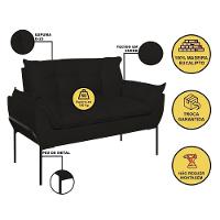 Sofá Namoradeira Base Metal Preta Reforçada Tecido Suede Preto - 2