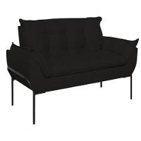 Sofá Namoradeira Base Metal Preta Reforçada Tecido Suede Preto