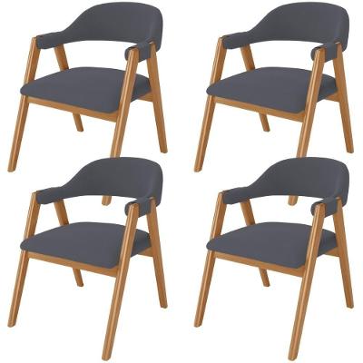 Kit 04 Cadeiras De Jantar E Estar Living Estofada Nadja L02 Suede Cinza - Lyam Decor
