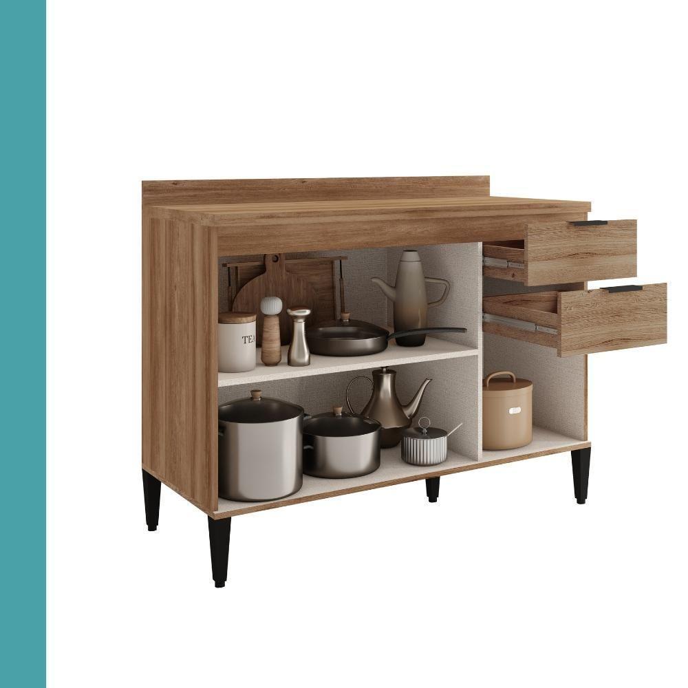 Balcão De Cozinha Miami 1200mm 2 Portas 3 Gavetas Com Tampo Carraro Freijó - 3