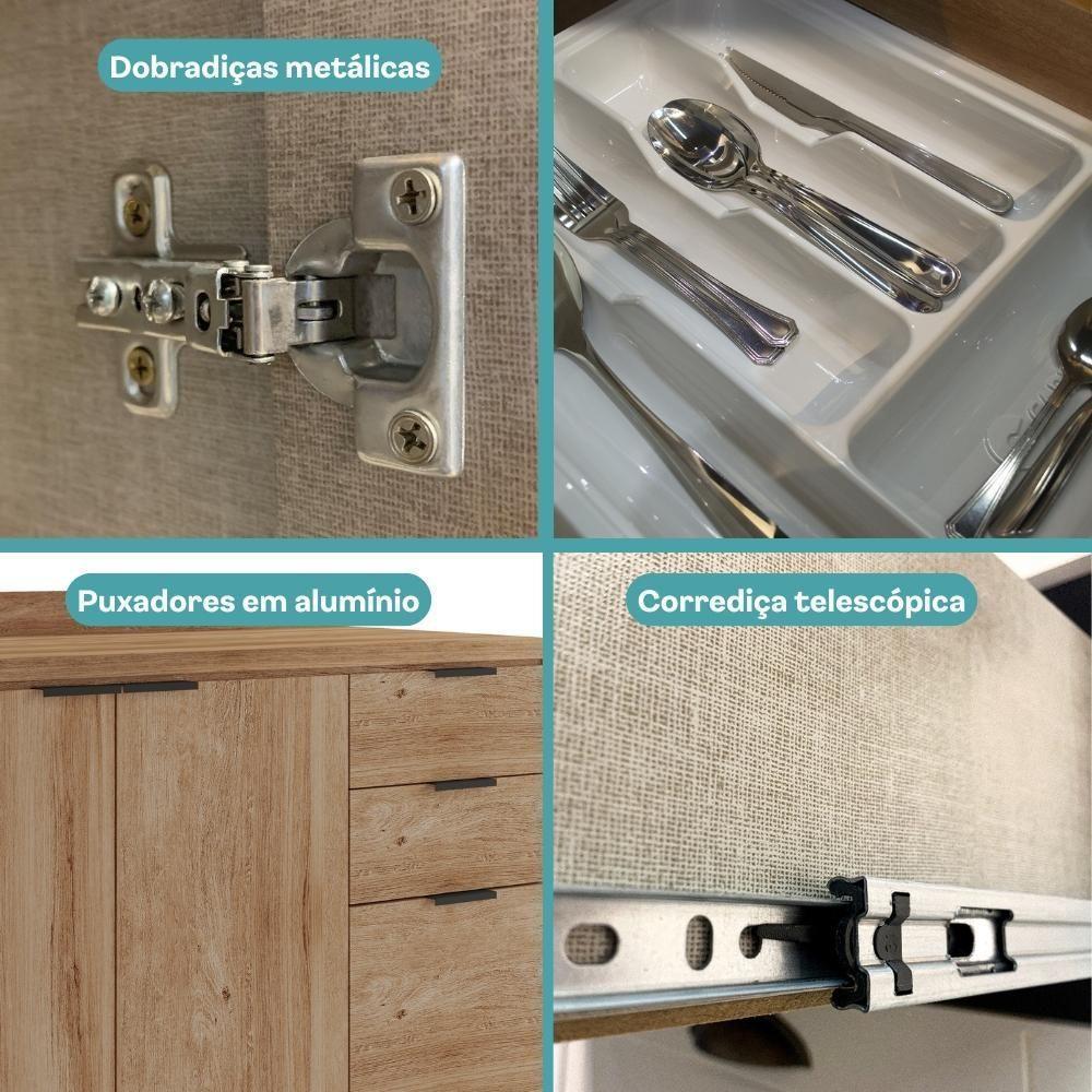 Balcão De Cozinha Miami 1200mm 2 Portas 3 Gavetas Com Tampo Carraro Freijó - 6